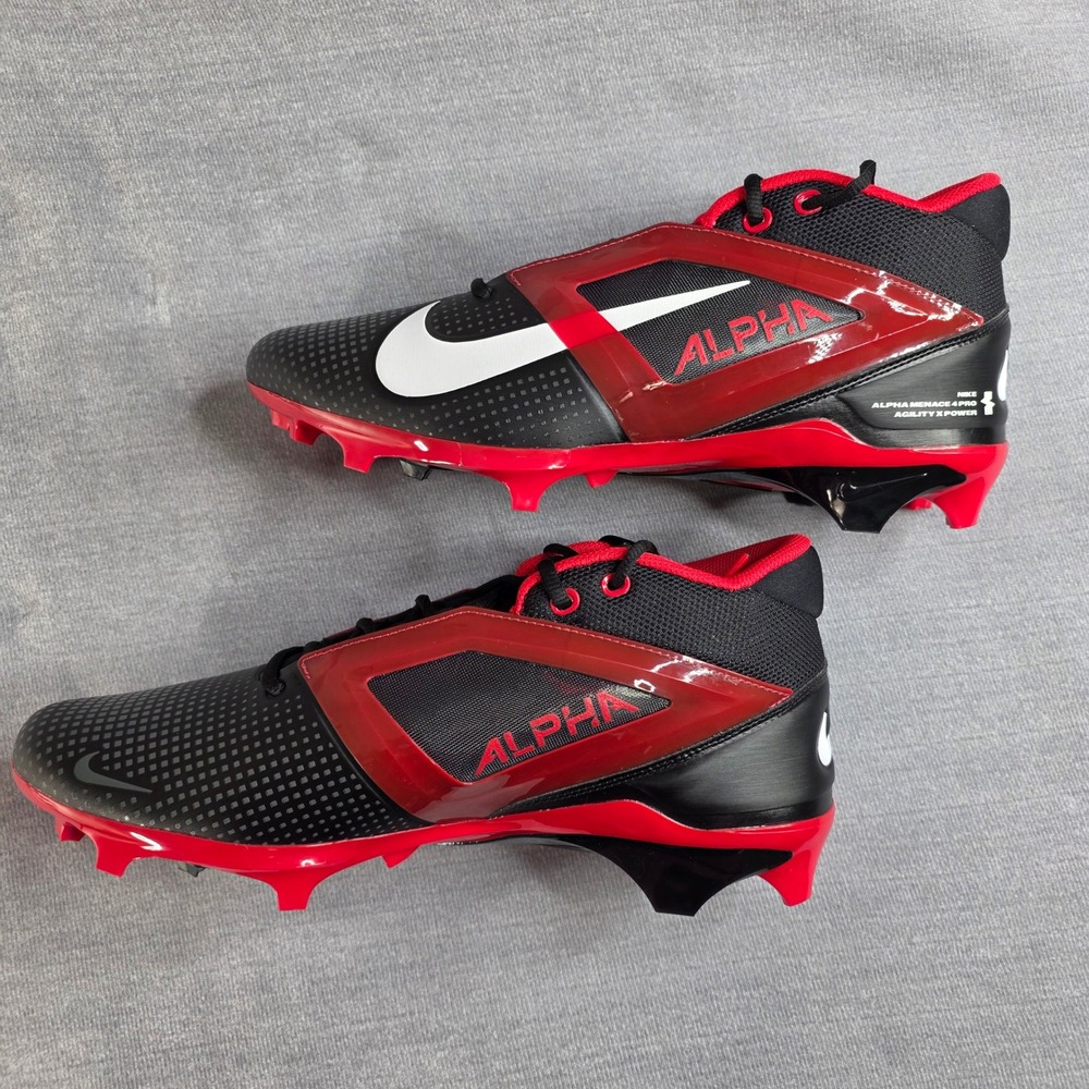 Nike‎ Alpha Menace 4 Pro Football Cleats Mens size 12 Black Red FZ7702 004 New